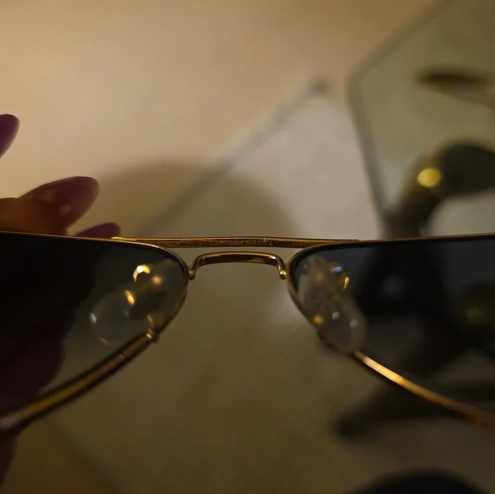 Ray-Ban Gold Frame Aviator Sunglasses with Blue Lens